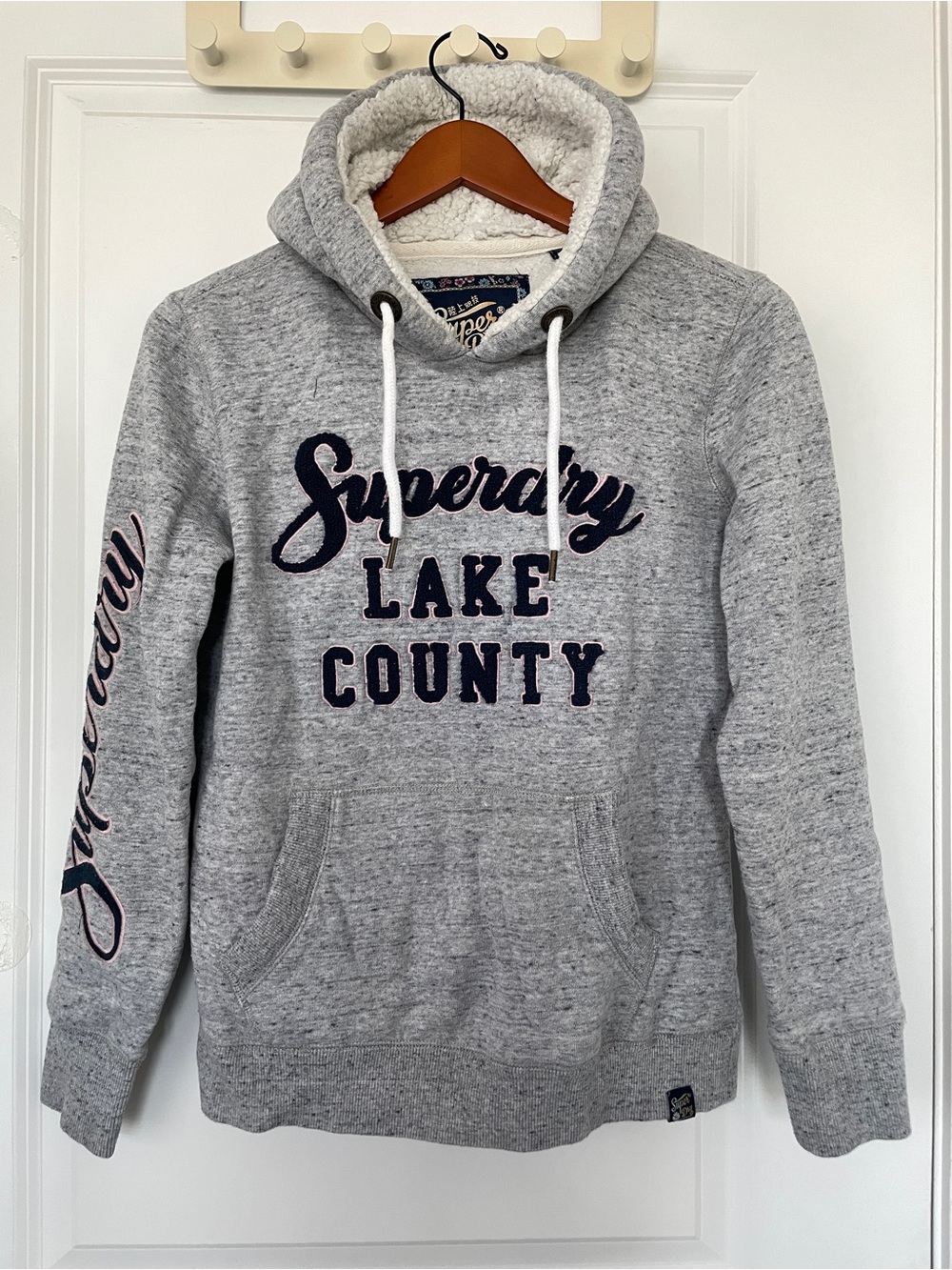 Superdry Grey 'Lake County' Sherpa-Lined Crewneck Hoodie